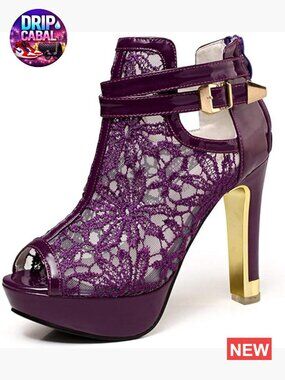 Pretty Lace Flowers Open Toes High Heels Ankle Boots with Buckle
